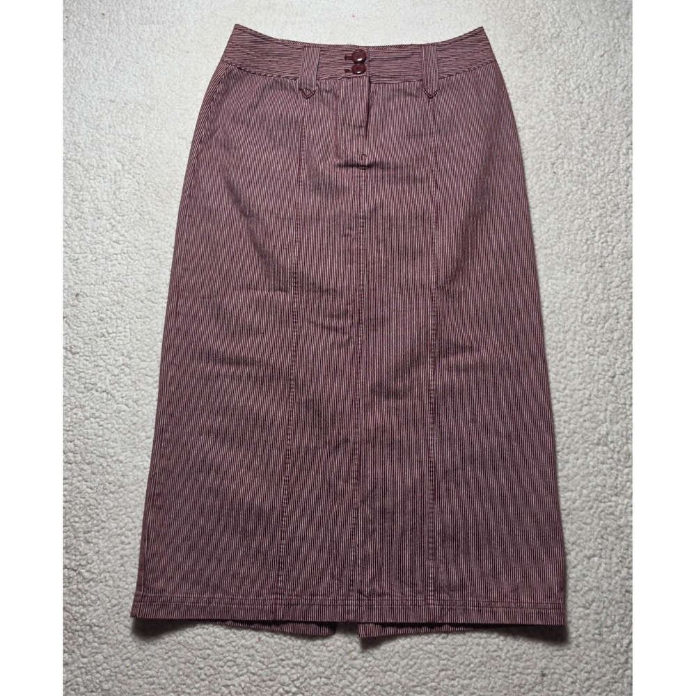 Christopher & Banks Red Pinstripe Cotton Midi Skirt Size 10 Straight Back Slit
